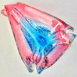 MCM Pink Blue Controlled Bubble Murano Art Glass Ashtray AMAZING Mid Century Modern Gem !