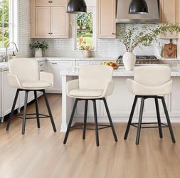 Swivel Bar Stools Set of 2， Counter Height Bar Stools with Backrest and Arms, Modern Upholstered Barstools with Metal Legs for Kitchen Island