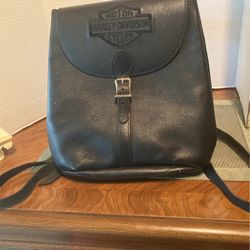 Vintage Harley Davidson Black Leather Strap Backpack 