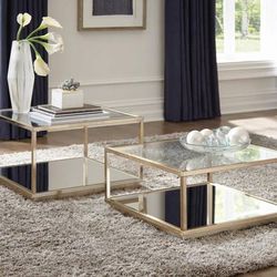 2 Piece Table Set With Mirrored Shelf! Lowest Prices Ever!