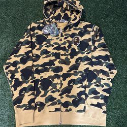 Bape 1st Yellow Camo Ape Head Patch Zip Up Hoodie - Medium, XL, XXL