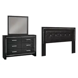 Kaydell King/California King Upholstered Panel Headboard Bed with Mirrored Dresser Premium-Grade