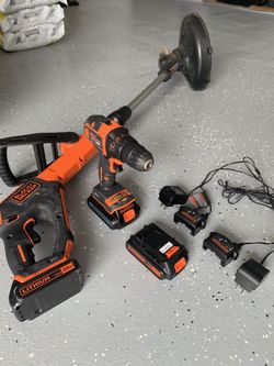 Black and Decker Drill, Trimmer, and Batteries
