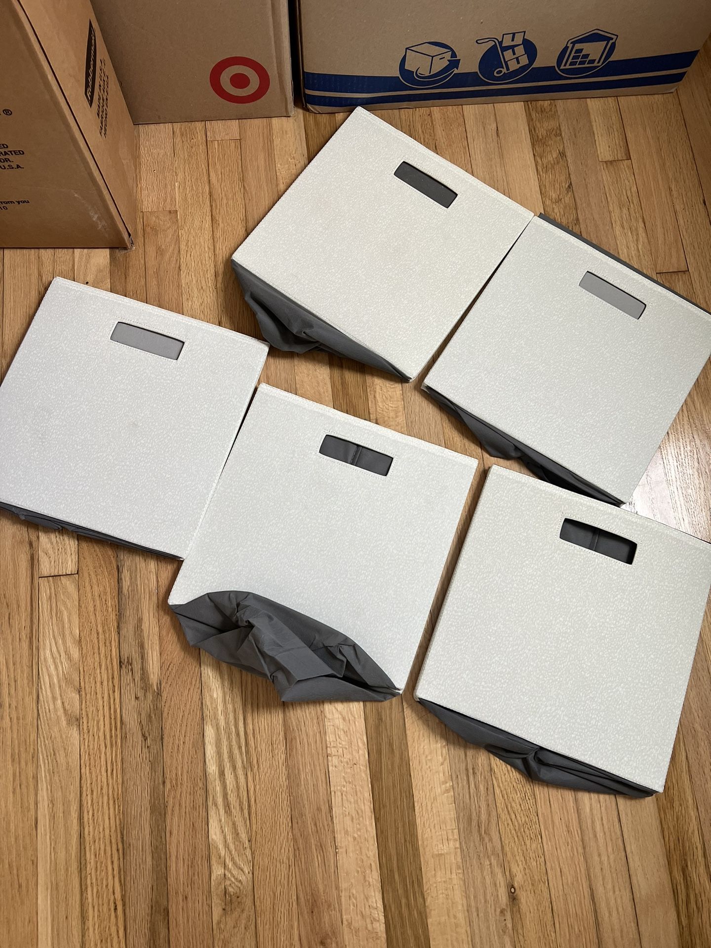 Set of 5 Beige Cream Fabric Storage Bins 13” x 13”