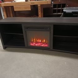 Dark Gray Rustic TV Stand with Electric Fireplace