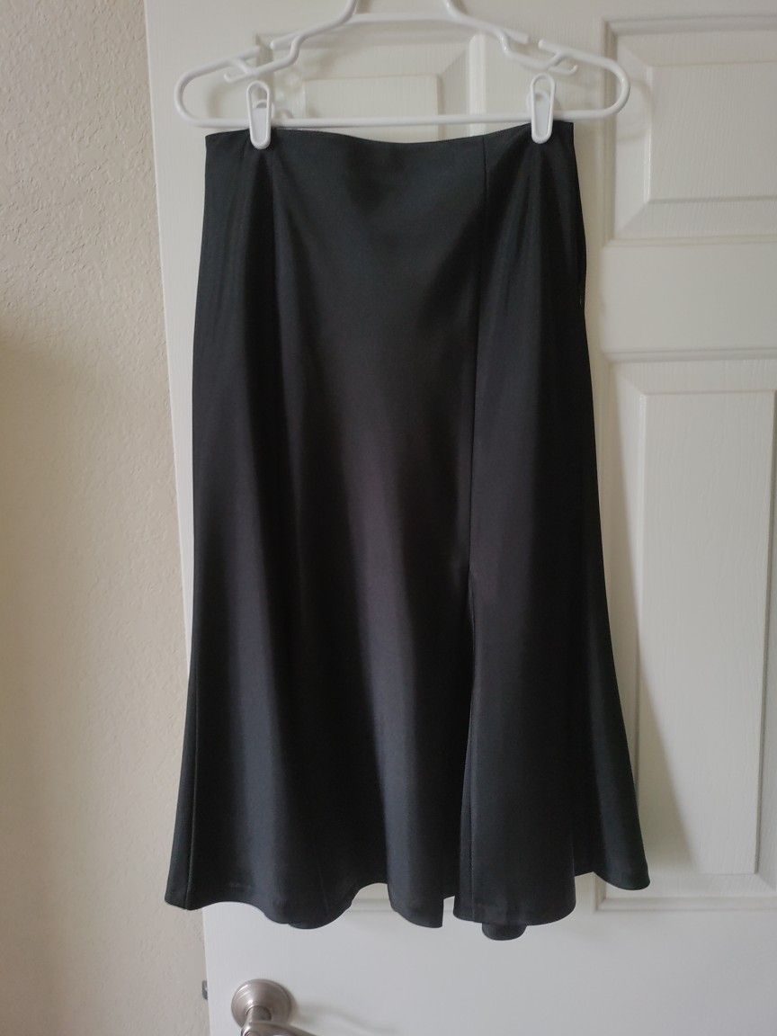 Black Satin-look  Midi Skirt