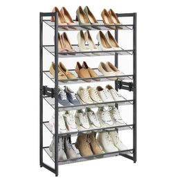 SONGMICS Shoe Rack, 6-Tier Shoe Organizer, Metal Rack for Garage, Set of 2, 3-Tier Stackable Shelf, with Adjustable Flat or Angled Shelves, 18-24 Pair