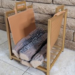 COMPACT Gold Tone Metal Compact Log Splits Kindling Storage Rack