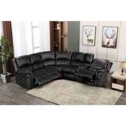 Brand New Black Air Leather Power Modular Recliners Sectional Sofa w/ USB