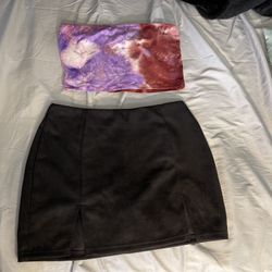 Black suede mini slit skirt Size M