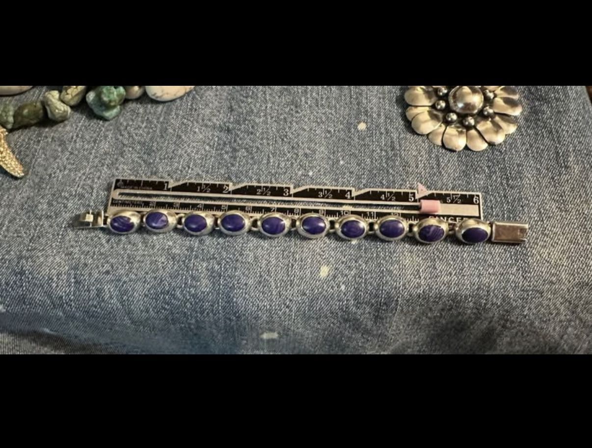 950 Silver Bracelet Vintage Lapis Mexico β Stunning & Unique!