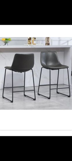 (SET OF 2)24IN. CHARCOAL GRAY FAUX LEATHER COUNTER STOOLS