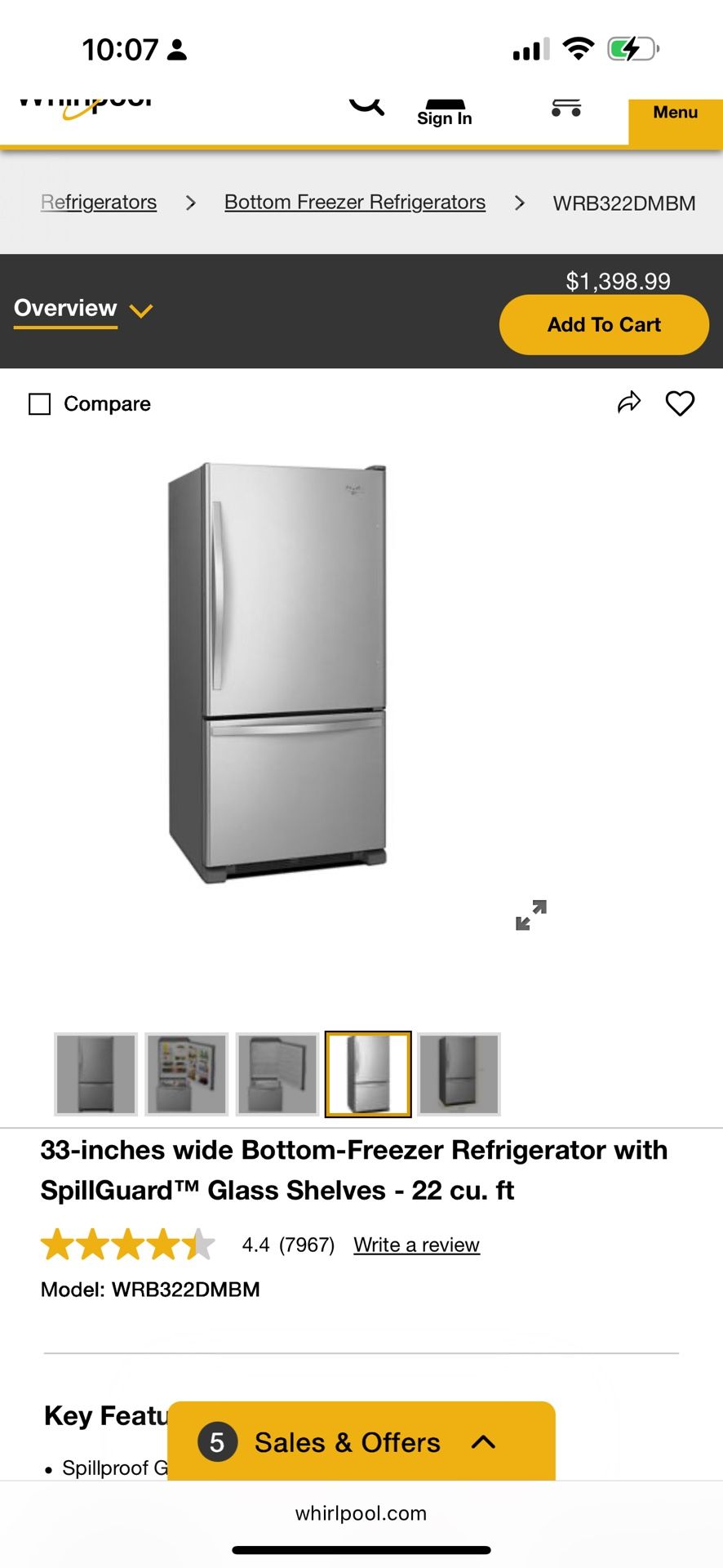Whirlpool Fridge Slightly Dented But In Perfect Working Order WRB322DMBM00