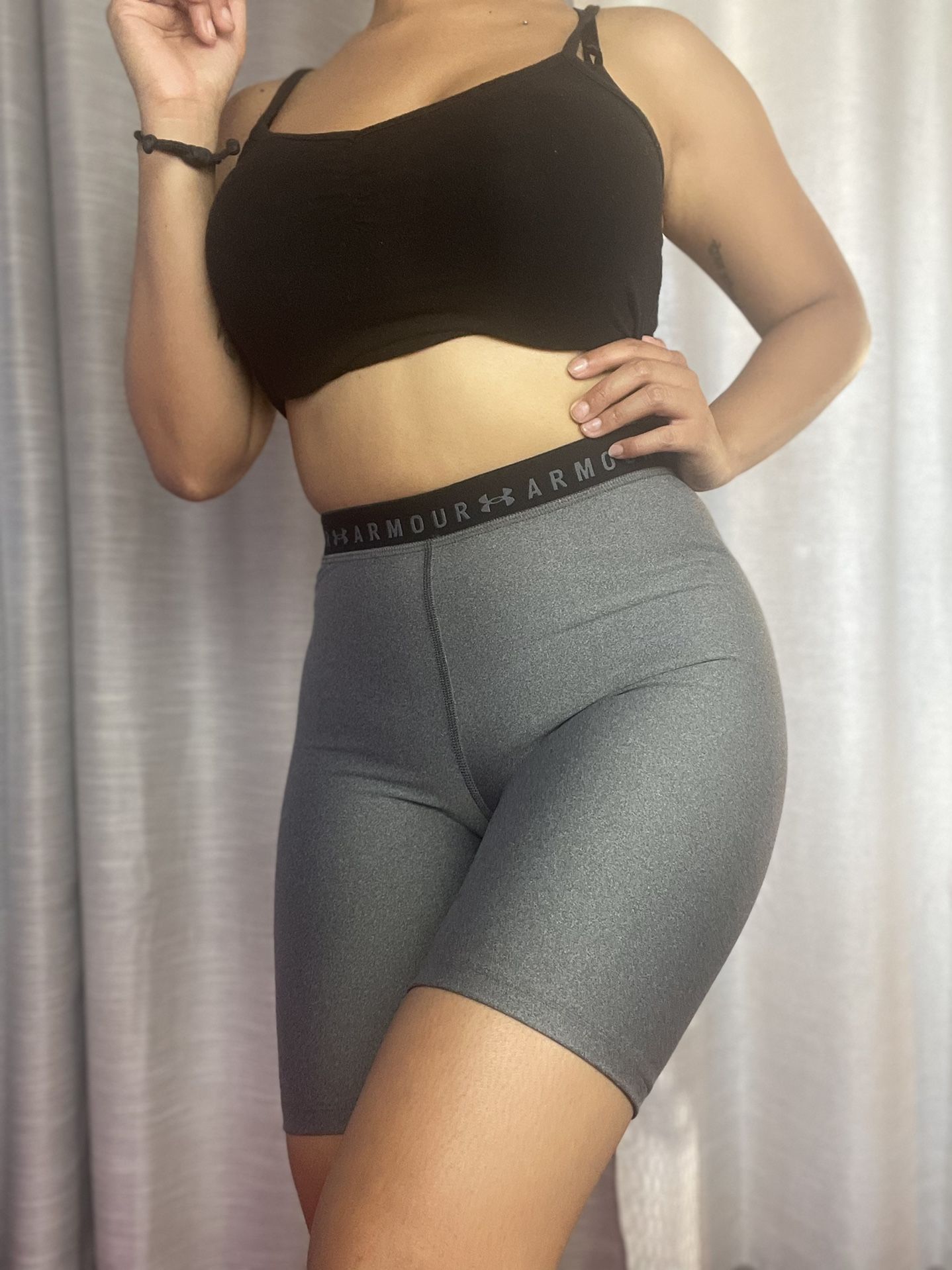 Under Armour Gray Biker Shorts With Black Logo Waist Band