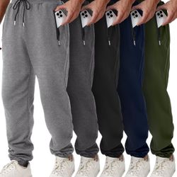 5 Pack Mens Sweatpants with Zipper Pockets Athletic Joggers for Men Warm Slim Fit Track Workout Running Sweat Pants（large）