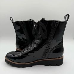 Vionic Lani Lace Combat Patent Leathet Boots Size 7