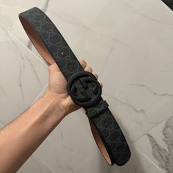 Black & Grey Gucci Canvas Belt Size 110cm