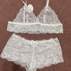 New Xl White Lace Lingerie Set Bralette Panty