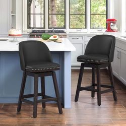 Black/Faux leather 26-in H Counter height Upholstered Swivel Wood Bar Stool 2 -Pack