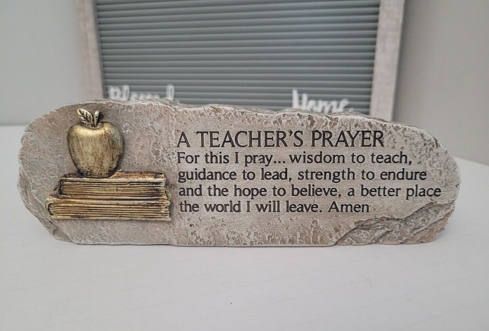 A Teacher's Prayer Paperweight 7.5" Faux Stone Gray Gold Desk Plaque by Carson
