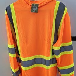 New Class 3 Orange Long Sleeve Safety Shirt With Hoodie, Polyester Birdeye mesh