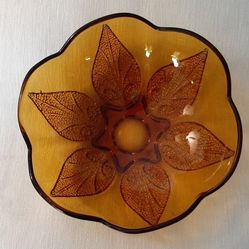Vintage Amber Anchor Hocking footed round bowl