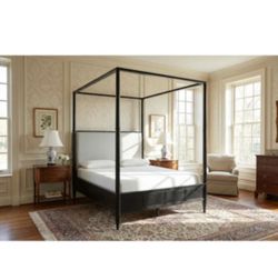 Queen Upholstered Platform Canopy Bed Frame