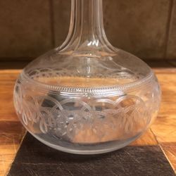 Antique Etched Glass Deacanter W/Stopper