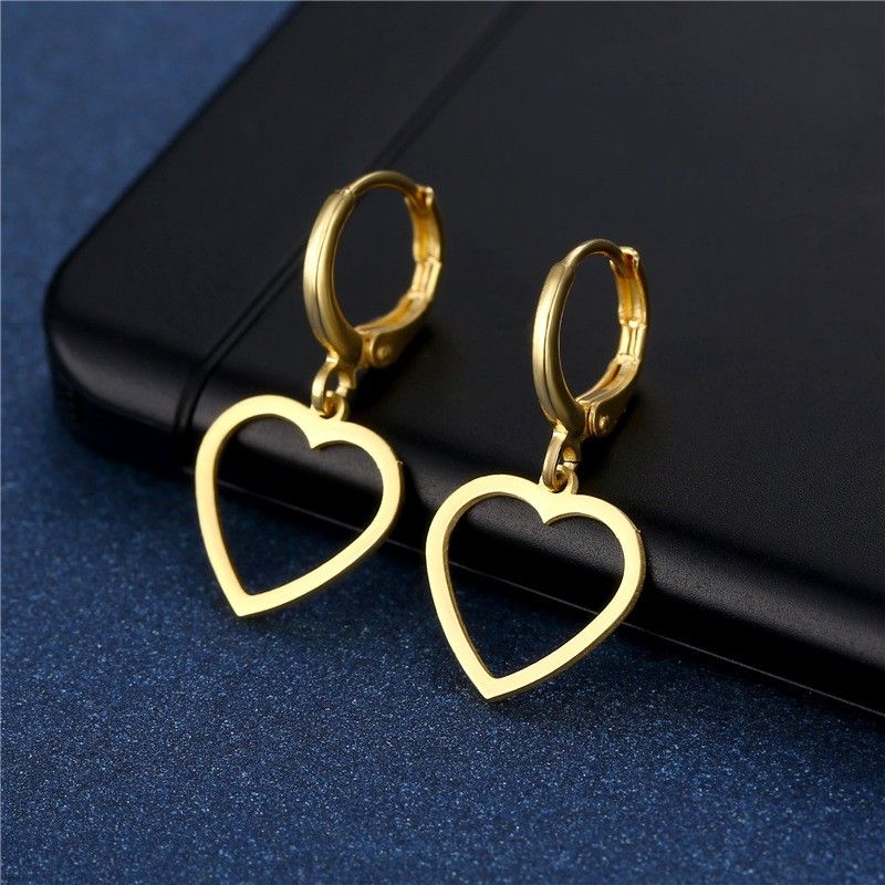 "Stainless Steel Geometric Heart Hoop Earrings for Women, 55EGL1113
 