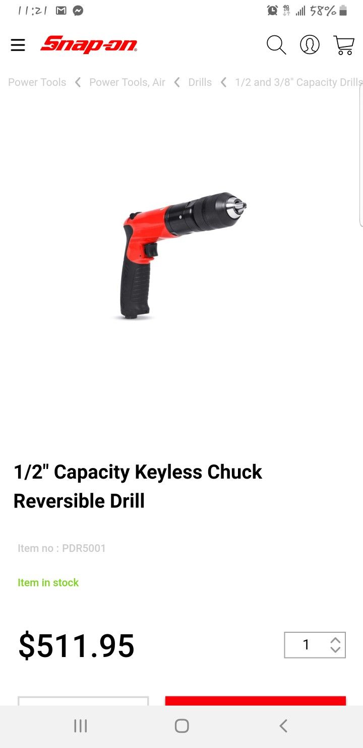 Snap On 1/2" Keyless Chuck Reversible Drill