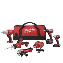 Milwaukee 2695-25CXH M18 18-Volt Lithium-Ion Cordless Combo Tool Kit (5-Tool) with Two Batteries, Charger, Tool Bag. New In The Box!
