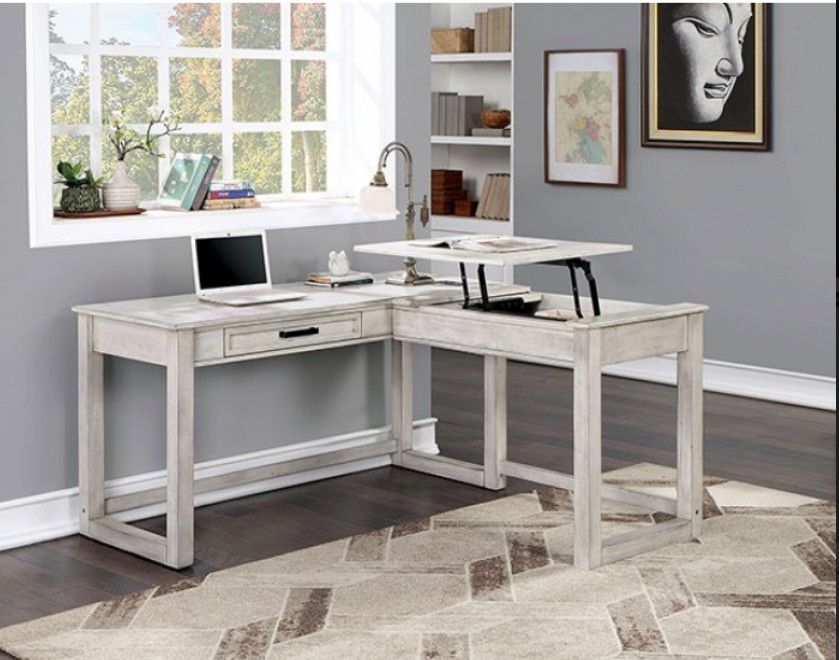 Brand New Antique White L-Shaped Office Desk