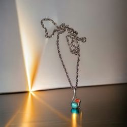Turquoise And Coral Pendant Necklace 