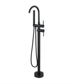 AKLFGN Single-Handle Freestanding Floor Mount Roman Tub Faucet Bathtub Filler with Hand Shower in. Matte Black