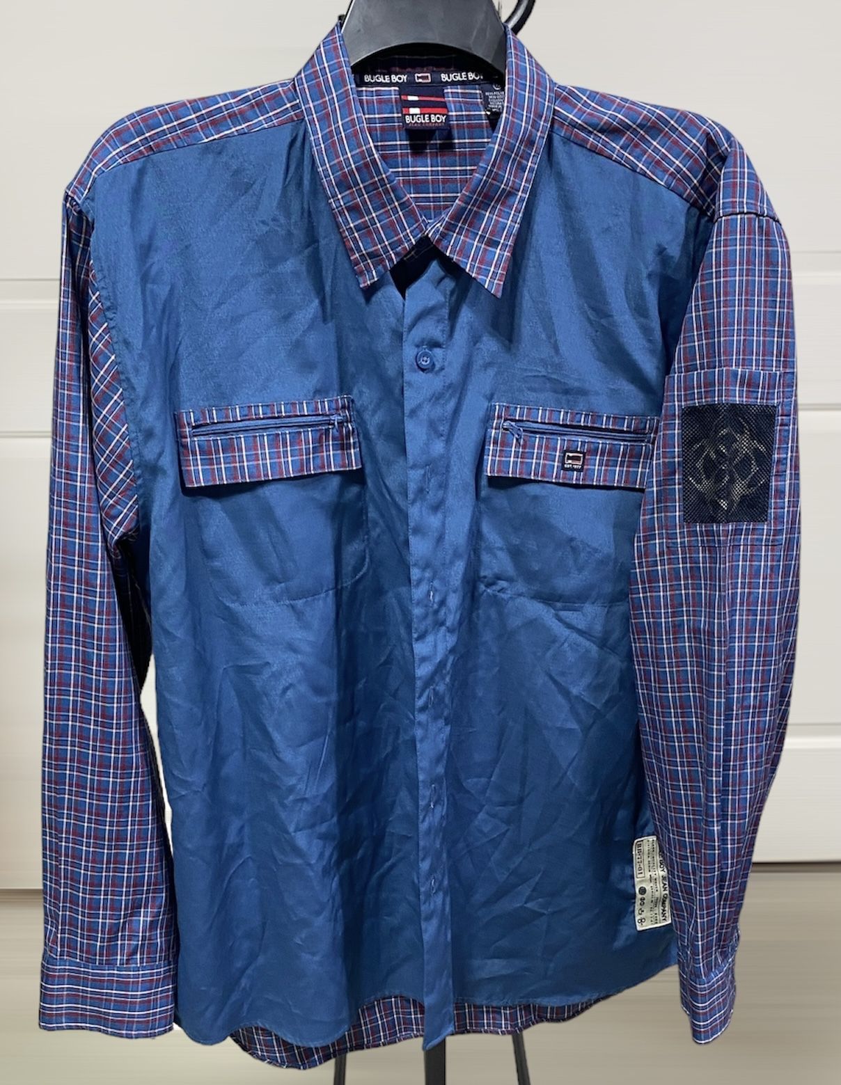 Colorful Bugle Boy Solid / Plaid Button Down Shirt Size XL