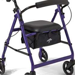 Medline folding rollator walker with seat and 6 -inches wheels lightweight aluminum frame .Color purple 250 lbs capacity