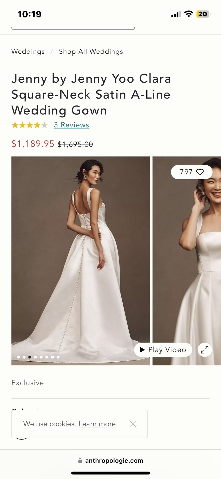 ANTHROPOLOGIE WEDDING DRESS: Jenny Yoo Clara Square-Neck A-Line Wedding Gown