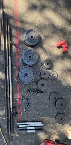 Complete Standard Weight Set with Long and Adjustable Dumbbell Bars