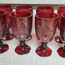 8 Princess House Fantasia Ruby Red Poinsettia Goblets