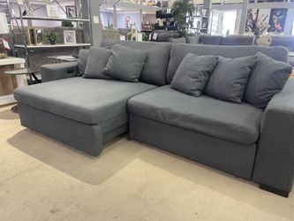 Cecil Dark Gray Linen 2-Piece Power Double Slider Chaise Sectional