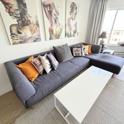 BoConcept Luxury Sectional Sofa (Right Arm), Dark Grey, Used But Like New! (H29¼xW117¾xD67")