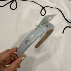 Baby Blue Puff Headband with Silver Bows