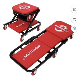 36-inch Foldable Crawling Seat Stool - 2-in-1 Rolling Garage Creeper, new