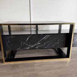 Black & Gold TV Stand With Side Storage Table Top