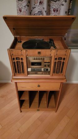 Phono, CD, Tape Player, Radio With Record Cabinet Stand