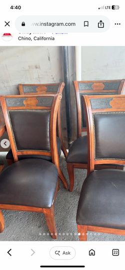 wooden and leather dining room chairs