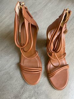 Brown Strappy Heeled Sandals with Back Zipper
