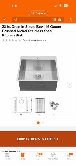24/ 22 in. Drop-In Single Bowl 16 Gauge Brushed Nickel Stainless Steel Kitchen Sink