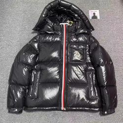 Authentic Moncler Black Puffer Jacket with Tricolor Stripe
