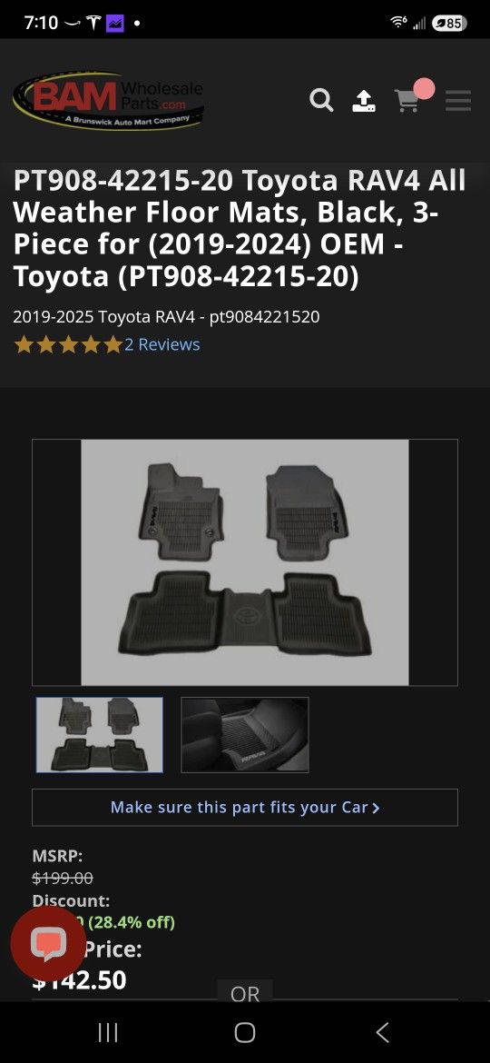 2019 To 2024 Toyota Rav4 Oem All Season Mat